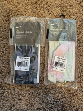 Nike Pack of 2 Dry-Fit Bandana Head Ties — Blue Camo & Pastel Tie-Dye - NWT